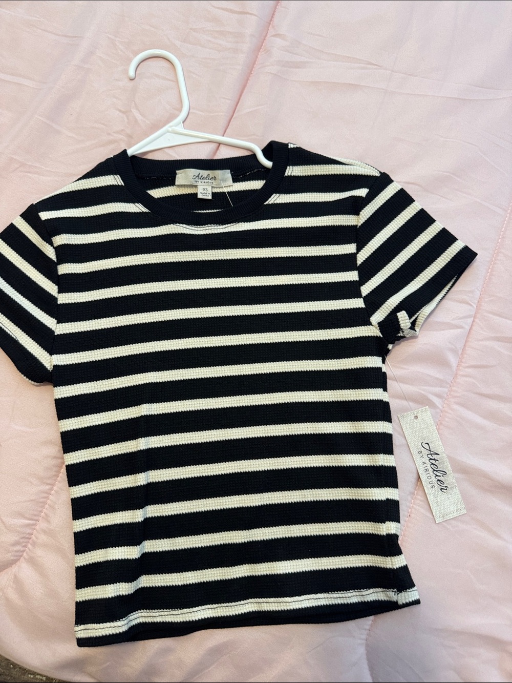 Atelier Sona Black and White Striped Ribbed Crop Top
